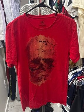 Express Red Short Sleeve Tee with Geometric Skull Graphic